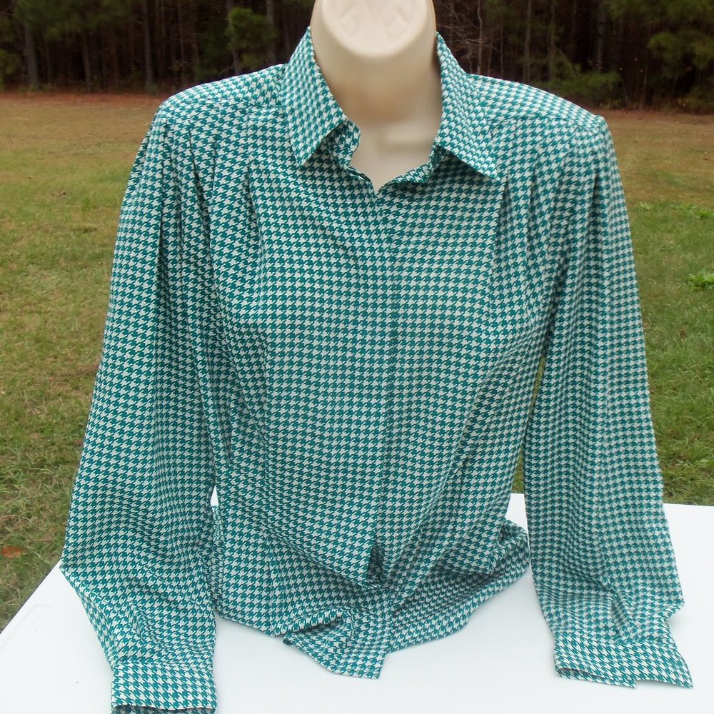 VTG Secretary Retro blouse 80s 90s Panther green white Classic